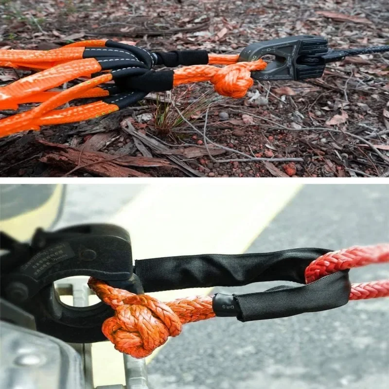 2Pcs19800 LBs 9MM X 6M حبل ونش صناعي مع قدرة كم واقية للشاحنة، ملحقات ونش المركبات 4WD والطرق الوعرة