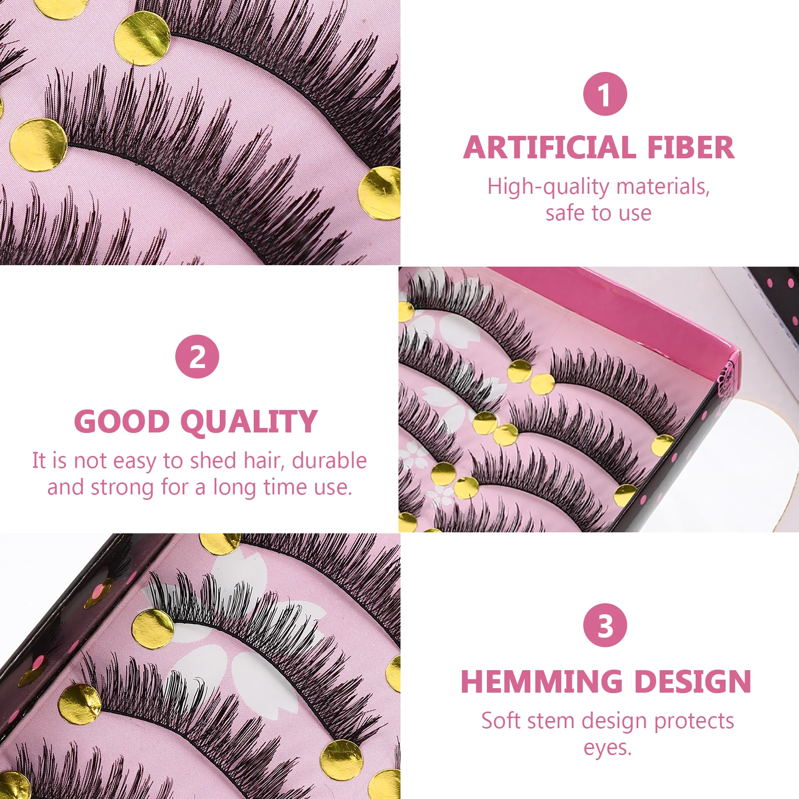 

10Pairs False Eyelashes Fake Eyelashes Easy Apply Artificial Fiber Long-Lasting Natural Lashes for Daily Party Makeup Women