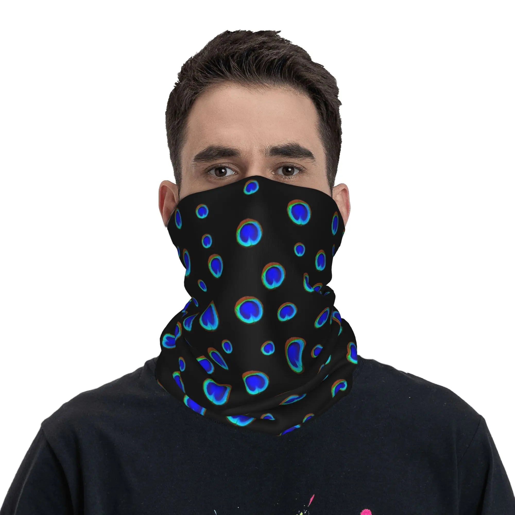 Blue Peacock Feather Eye Patterns Bandana Neck Gaiter Printed Mask Scarf Multifunction Face Mask Running Unisex Adult