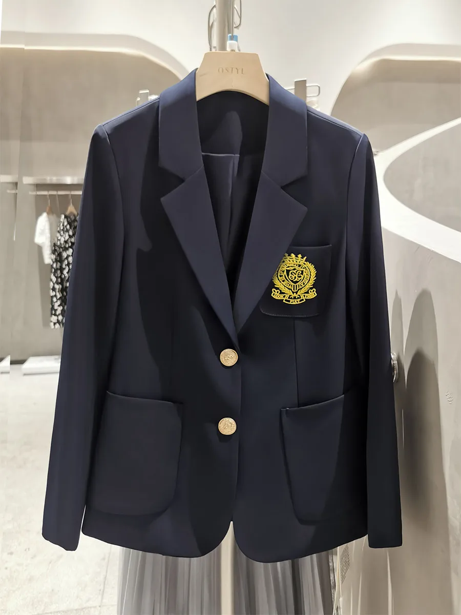 

Новый осенний женский пиджак Slim Fit в корейском стиле, трендовый, из полиэстера, с длинными рукавами, однотонный, на одной пуговице