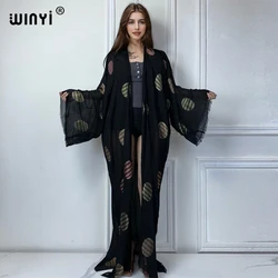 WINYI letnie haftowane seksowny kardigan okrycie plażowe strój kąpielowy eleganckie afrykańskie kobiety otwierana abaya wakacyjna sukienka plażowa Kimono