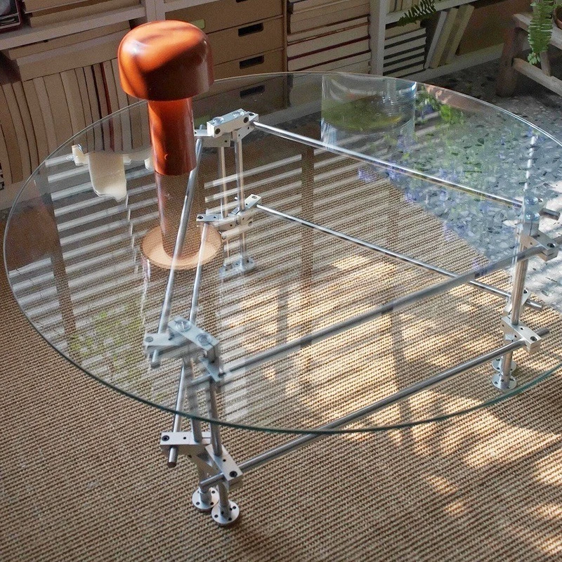 Transparent glass coffee table minimalist optical axis creative coffee table stainless steel household side round table sm