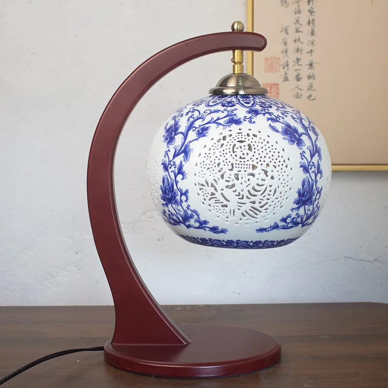 Lampade in ceramica con pneumatici sottili cavi, lampade da comodino per camera da letto studio, creatività per la protezione degli occhi, lampade da scrivania cinesi per decorazioni di nozze