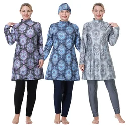 3pcs Muslim Women Swimwear Print Hijab Swimsuit Plus Size Modest Burkini Islamic Bathing Suit Full Cover Beachwear Swim Costumes