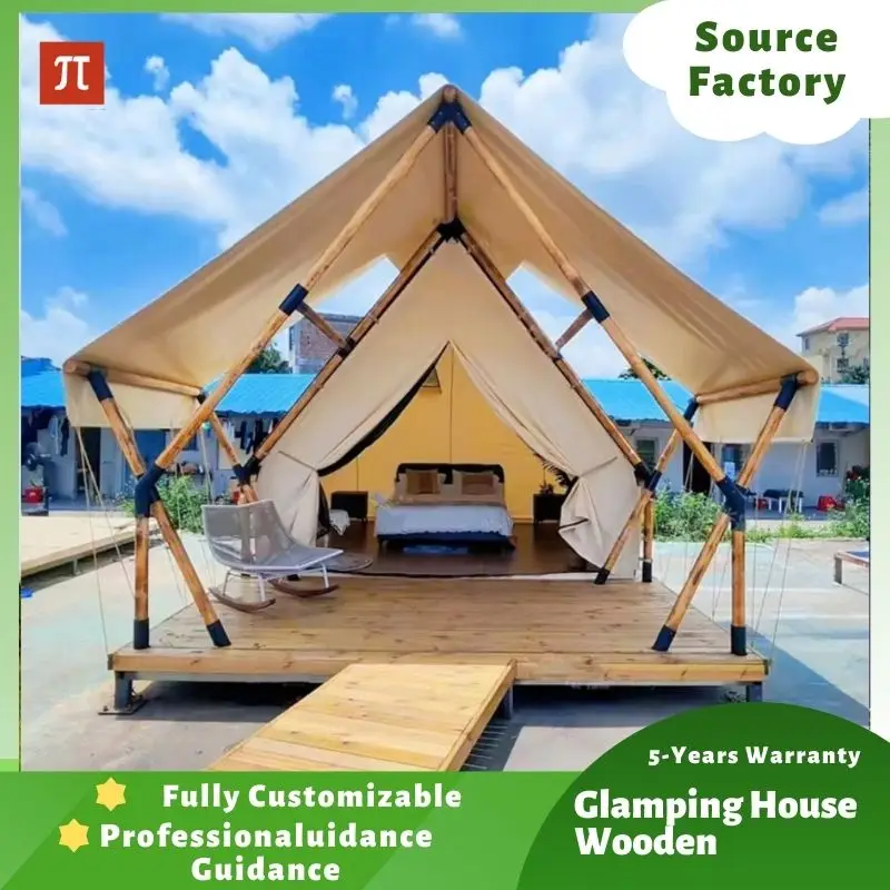 

Triangle Design Glamping House Wooden Frame 4 Season Camping Wind Resistant Shelter for Restaraunt Backyard Garden Resort Event
