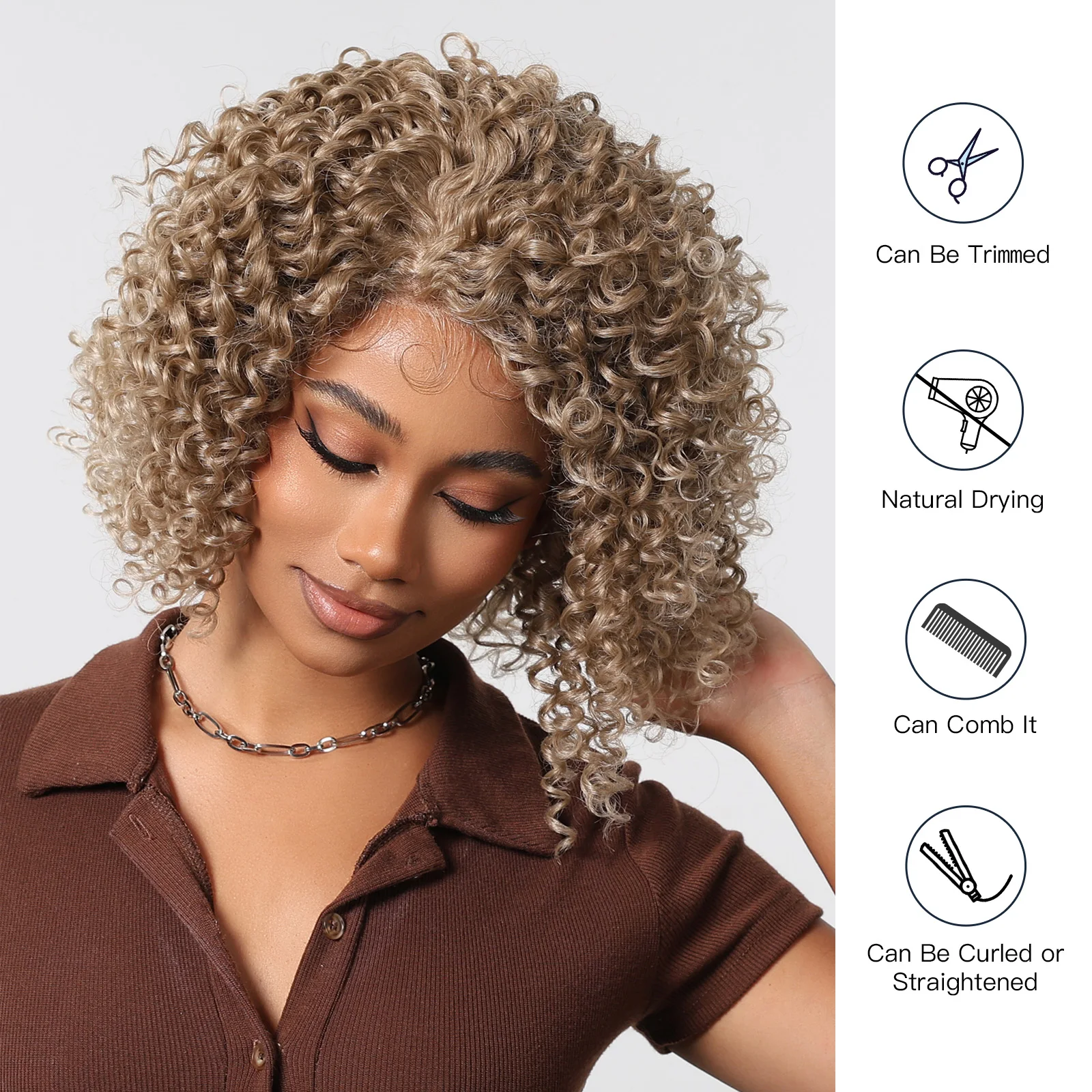 Kurze afro verworrene lockige synthetische Perücken Haaransatz Spitze frontal tiefe Locken Perücke mit Babyhaar leichte kupfer blonde Perücke für schwarze Frauen