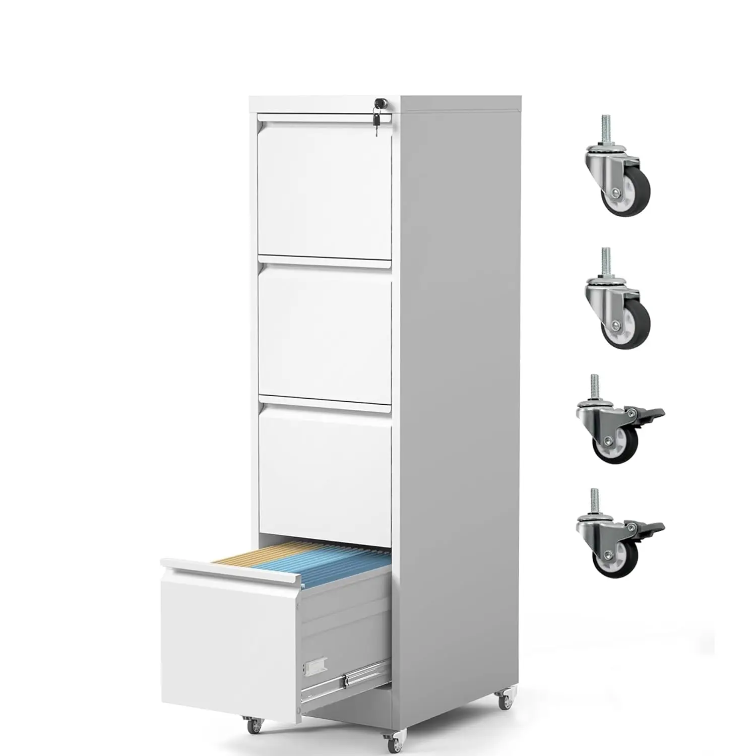 

4 Drawer File Cabinet With Wheels, Metal Filing Cabinet With Lock And Wheels, Rolling Filing Storage Home Office,, Customized