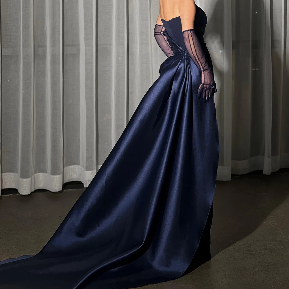 Personalizado sereia vestidos de noite até o chão sem alças meia manga vestido de baile simples moda drapeado sem costas vestido de festa