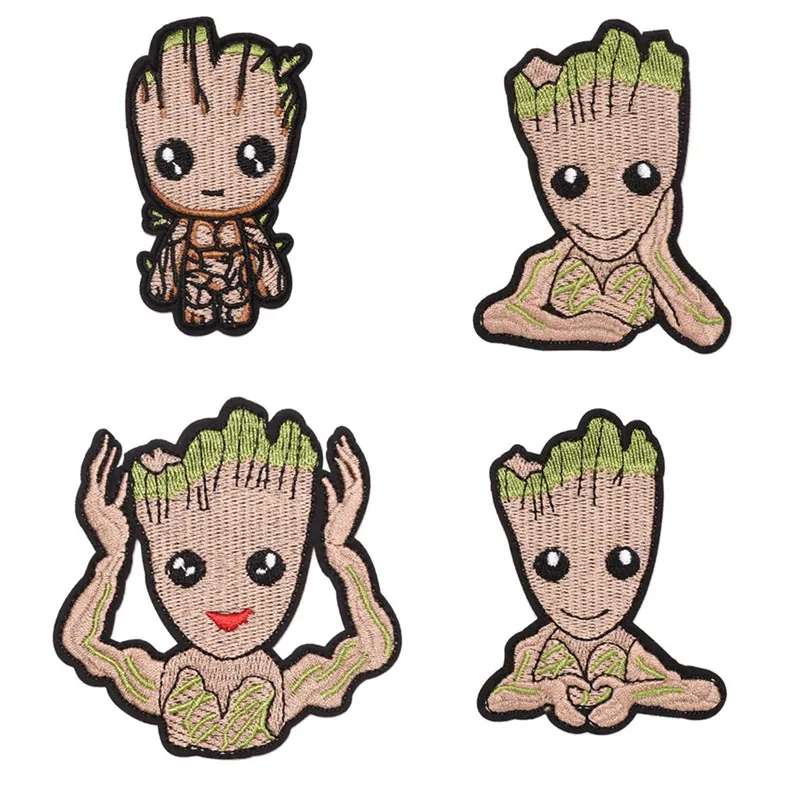 Groot Patch Iron On Embroidered Patches For Clothing thermoadhesive patches On Clothes Hippie Rock Biker Patch Sewing