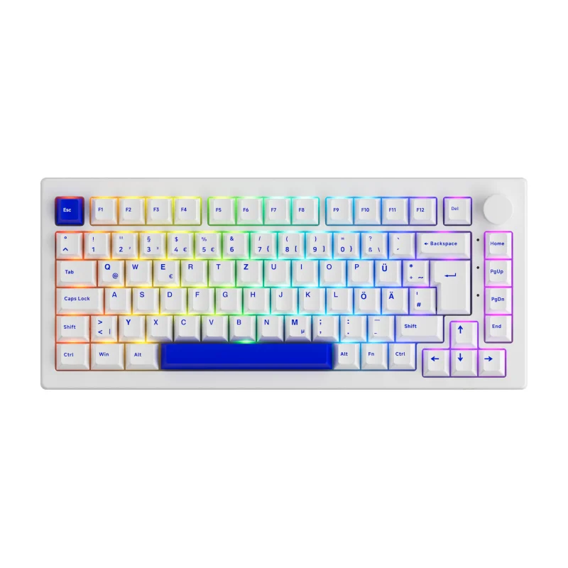 Akko 5075B Plus Blue on White 75% ISO-DE Layout Mechanical Gaming Keyboard Hot-swapple Multi-Modes 2.4GHz /USB Type-C/BT 5.0