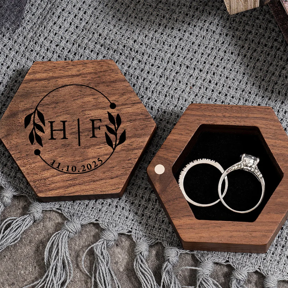 Personalised Engraved Wood Wedding Ceremony Ring Box Custom Exclusive Engagement Anniversary Bearer Box ForWedding Ceremony Gift