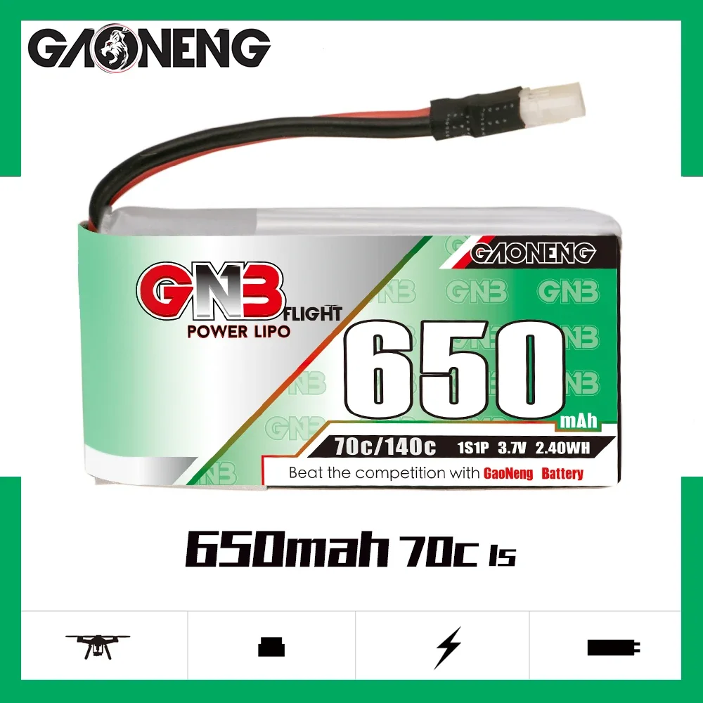 

GAONENG GNB 650mAh 1S 70C 140C 3.7V Cabled Molex 51005 LiPo Battery Airplane Racing FPV Brushless Drones Mini Micro Whoops