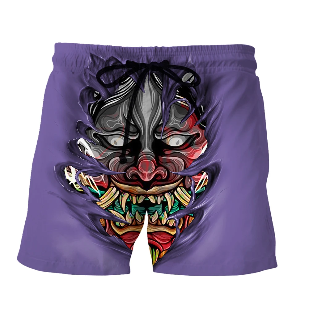 SONSPEE Japanese Samurai 3D Print Shorts Men Women Horror Mask Graphic Short Pants Personality  Street Hip-hop Style Sportswear