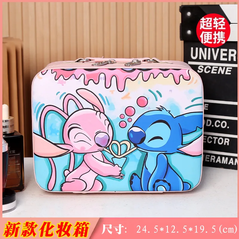 Disney Stitch Portable Cosmetic Case Anime Lilo & Stitch Jewelry Storage Box with Mirror for Women Multifunctional Cosmetic Bag