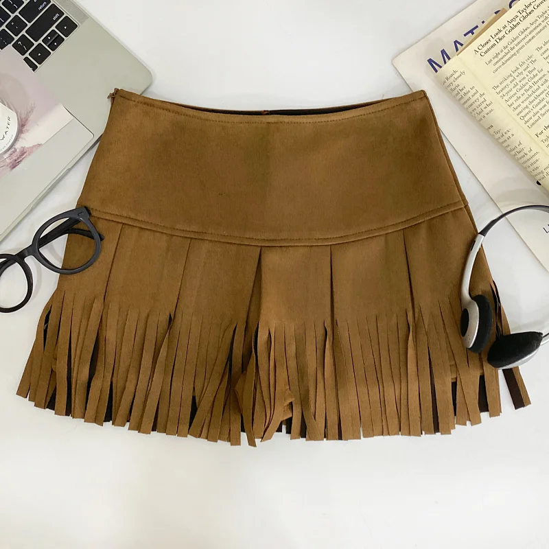 Demi-jupe à franges pour femmes, Design polyvalent, Imitation daim, velours, taille haute, Slim, Design Sense, jupe courte, automne hiver