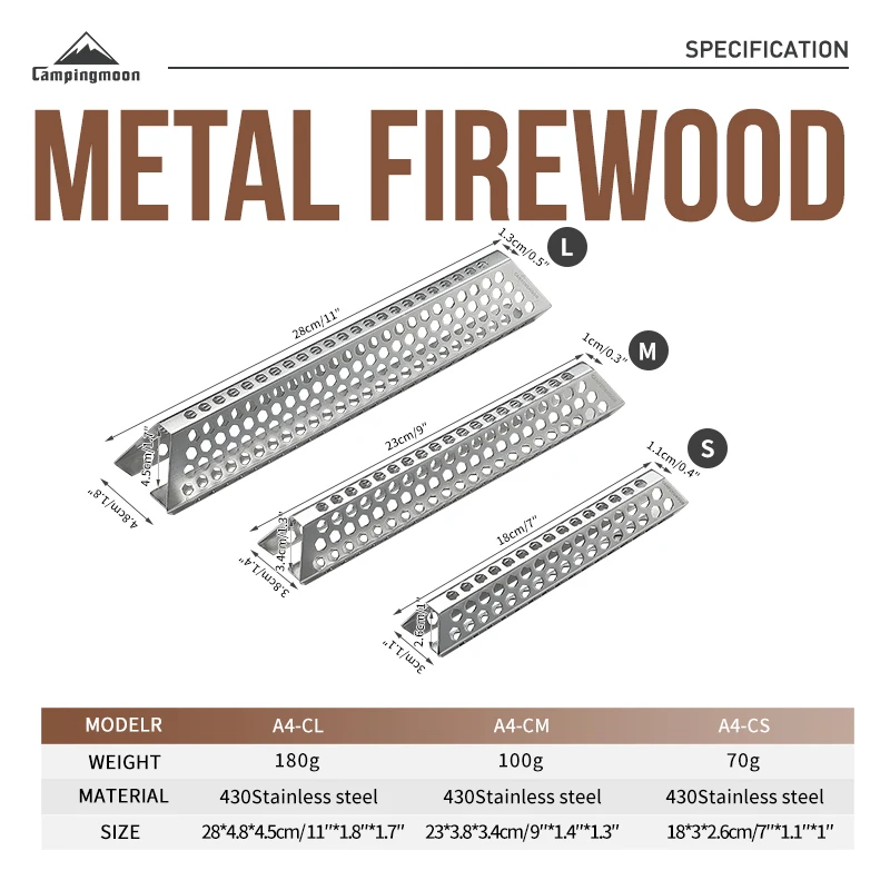 CAMPINGMOON جديد وصول A4-CS/A4-CM ثقب الهواء شواء اكسسوارات التخييم والعتاد قابلة لإعادة الاستخدام المعادن الحطب الفولاذ المقاوم للصدأ
