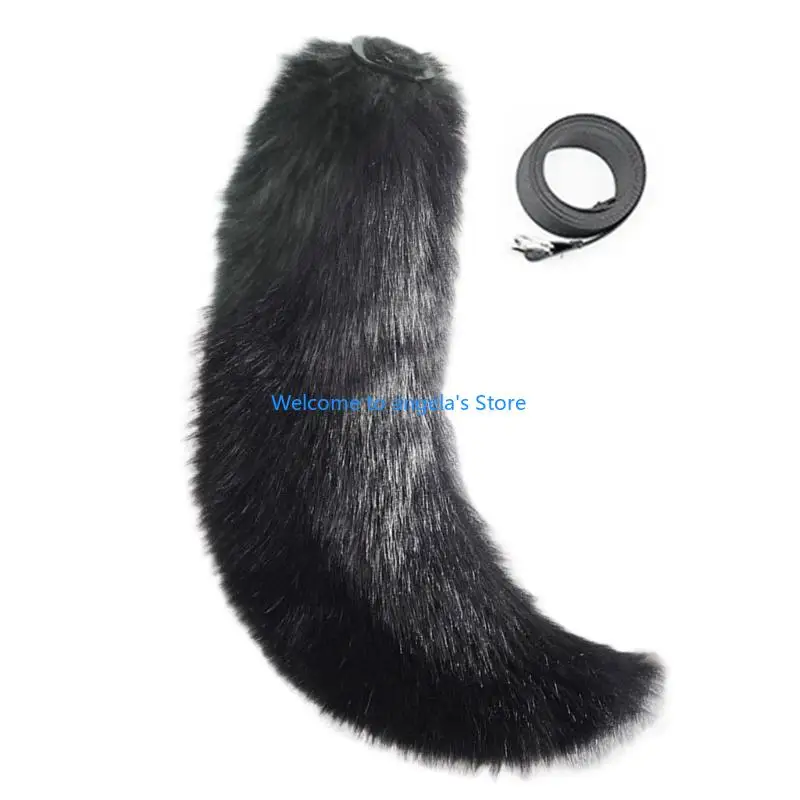 X4YC Fasce per capelli con orecchie lupo in peluche fatte a mano Coda in pelliccia sintetica per costumi Halloween Cosplay