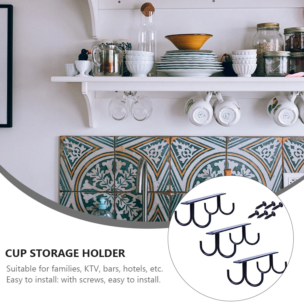 

3 pcs Mug Display Rack Iron Cup Holder Wine Glass Storage Organizer Drying Hanger For Home Bar Hotel Ktv Horizontal Vertical