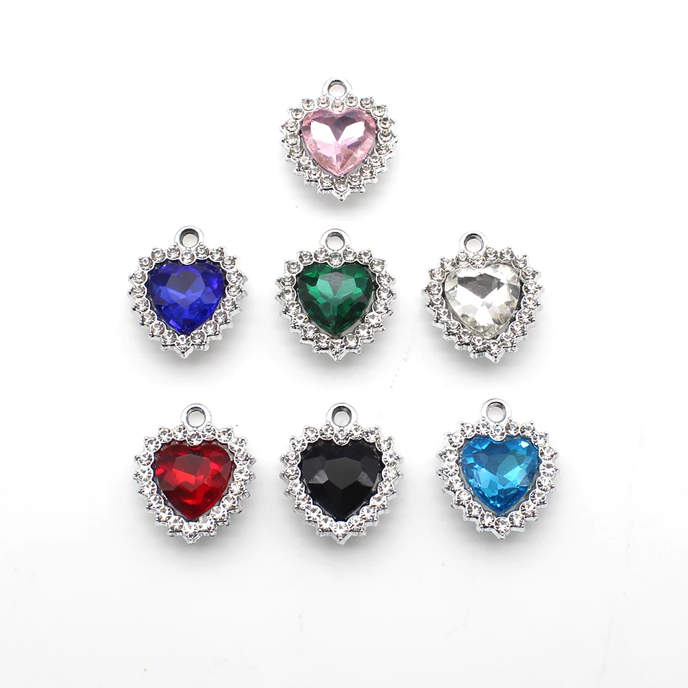 Retro lace heart-shaped rhinestone pendant, multi-color peach heart accessories, DIY handmade clothing materials, 10 pieces set