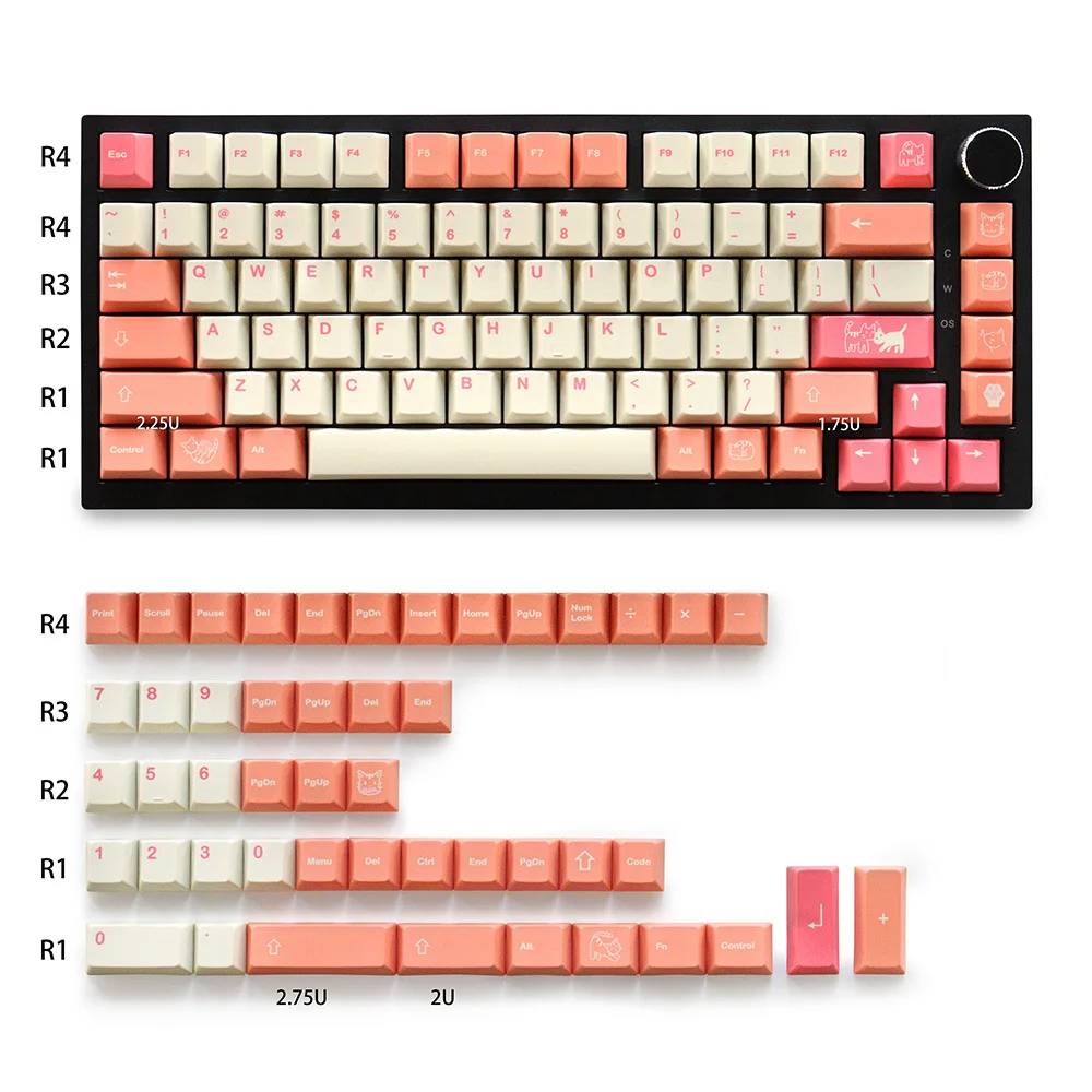 Orange cat keycap Original height PBT sublimation full set of mechanical keyboard cap 64/87