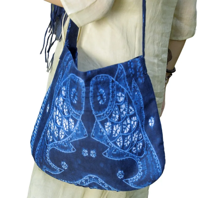 Original Design Indigo crossbody bag made by hand batik, with plant dye