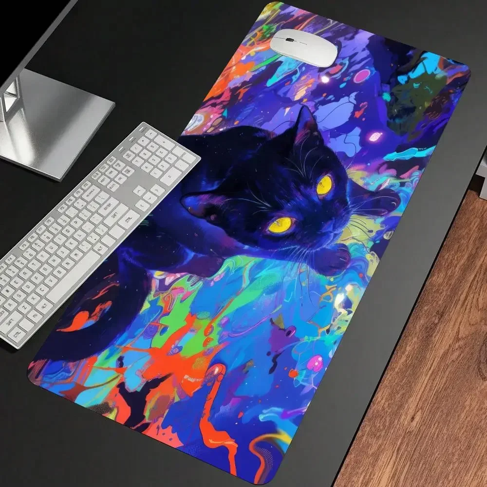 Artistieke illustratie kleurrijke kat anime Muismat gaming mat Bureaumat pc accessoires toetsenbord muismat geschikt voor werk en spel