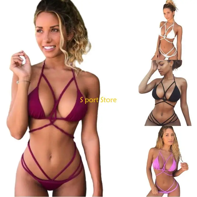 

U2JB женский сплошной цвет бикини сексуальный тонкий маленький нагрудный комплект купальный костюм с запахом