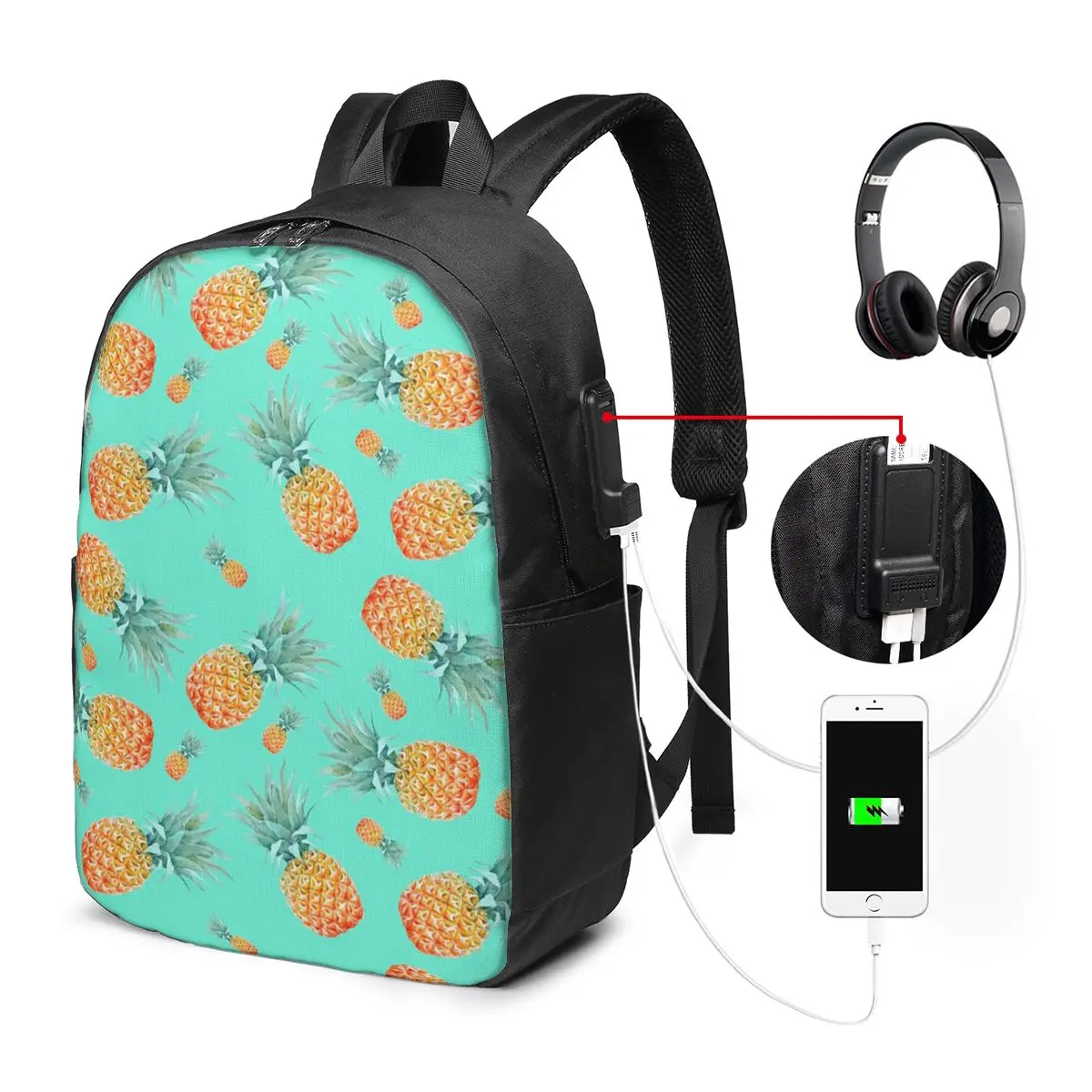 Abstract Tropical Pineapple Pattern Backpack Travel Notebook Bag Computer College Student School Bag Laptop Shoulder Bags