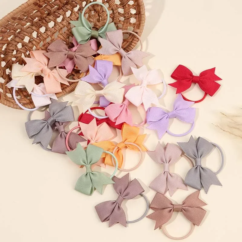 ncmama 24PCS Baby Girls Hair Bows Elastic Hair Ties Mini Grosgrain Ribbon Bow Rubber Band for Toddler Infants Hair Accessories