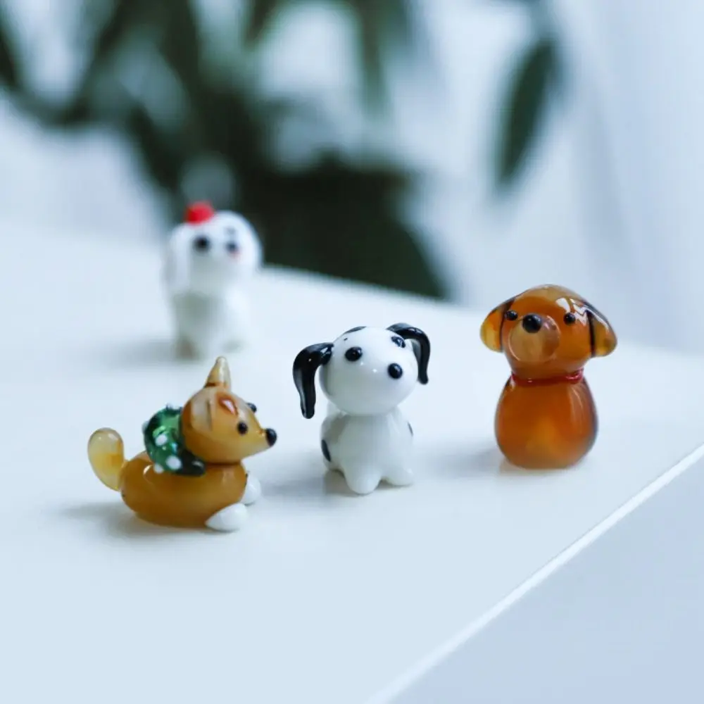 Colorful Cute Puppy Mini Figurines Glass Dog Craft Ornaments Funny Tiny Cartoon Animal Statue Room Kawaii Decor for Kids