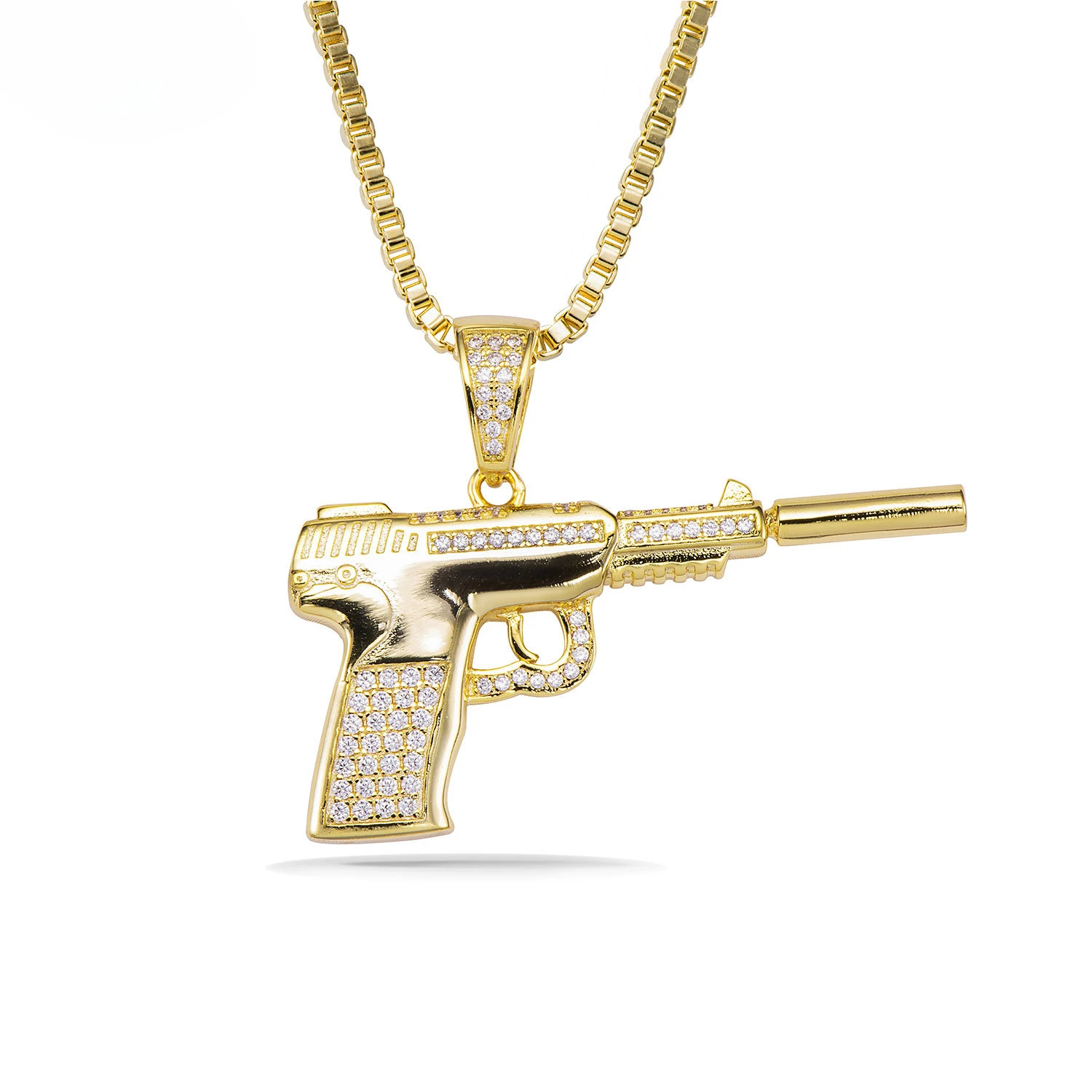 

Gun Necklace Pendants Hip Hop Men's and Women's Necklaces Zirconia Iced Out Cuban Link Chain with Pendant Gold Plated Jewelry