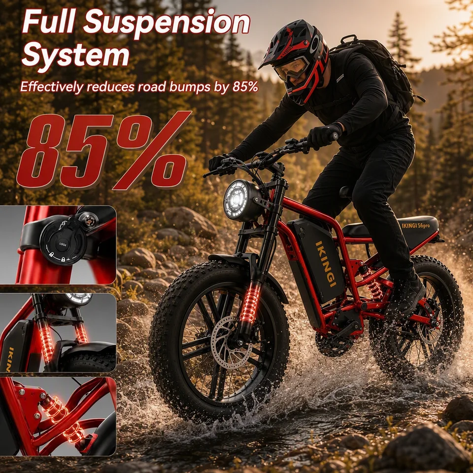 Adult Off-Road E-Bike 1500W 60V 23.4Ah, 48MPH Full Suspension Electric Bicycle, 7-Speed Moped Style Fat Tire Bike with LCD Display and 1000LM Bright LED Light image 7