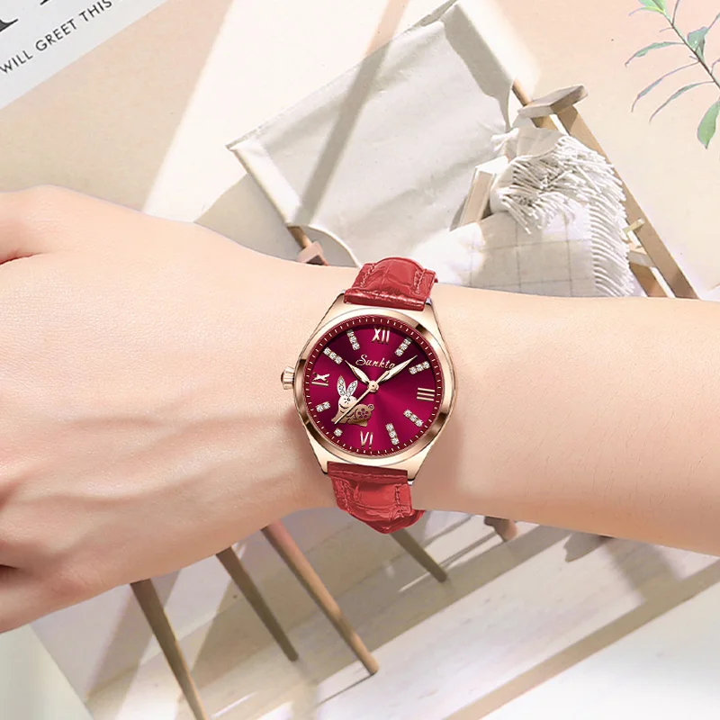 2023 New Fashion Watch Women Quartz Wristwatch Leather Belt Diamond Bunny Dial Luxury Woman Watch Casual Ladies Clock Reloj Muje