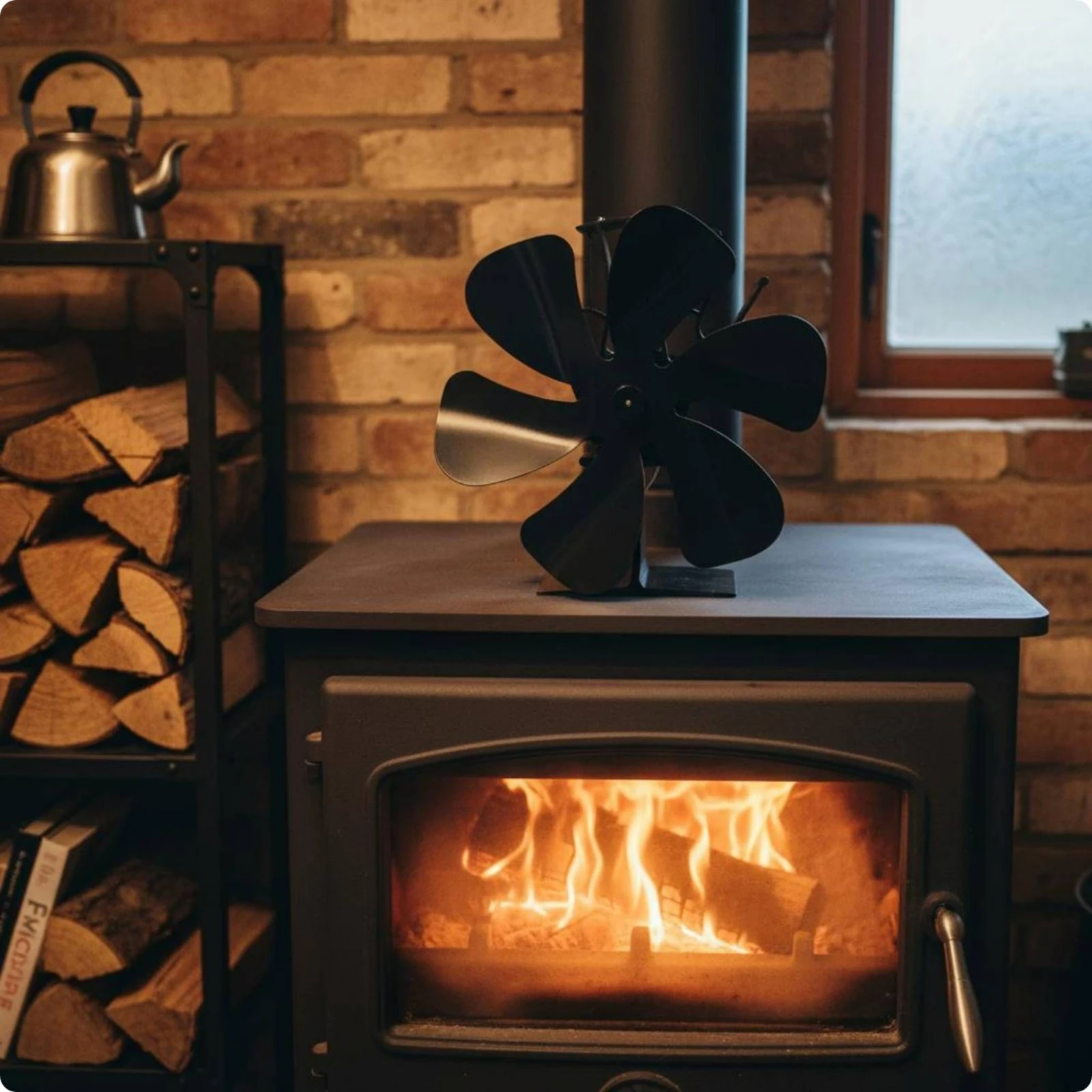 Heat Powered Fireplace Fan Quiet Anodized Aluminum Heating Appliance Fan Heating Accessory Overheat Protection Built-In