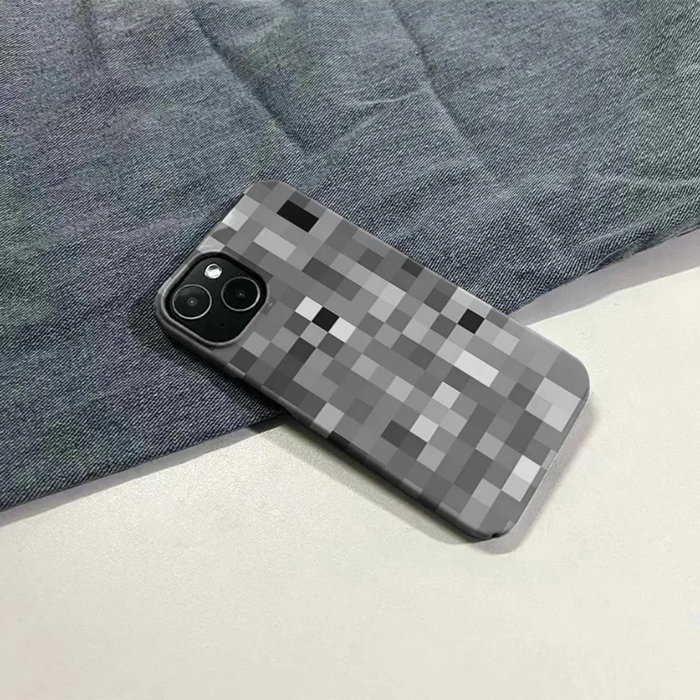 Pixel Block Cartoon Game Phone Case for iPhone 16 15 14 13 12 11 Pro Max XS XR XSMax 6 7 8 Plus Glossy HD Hard PC Cover