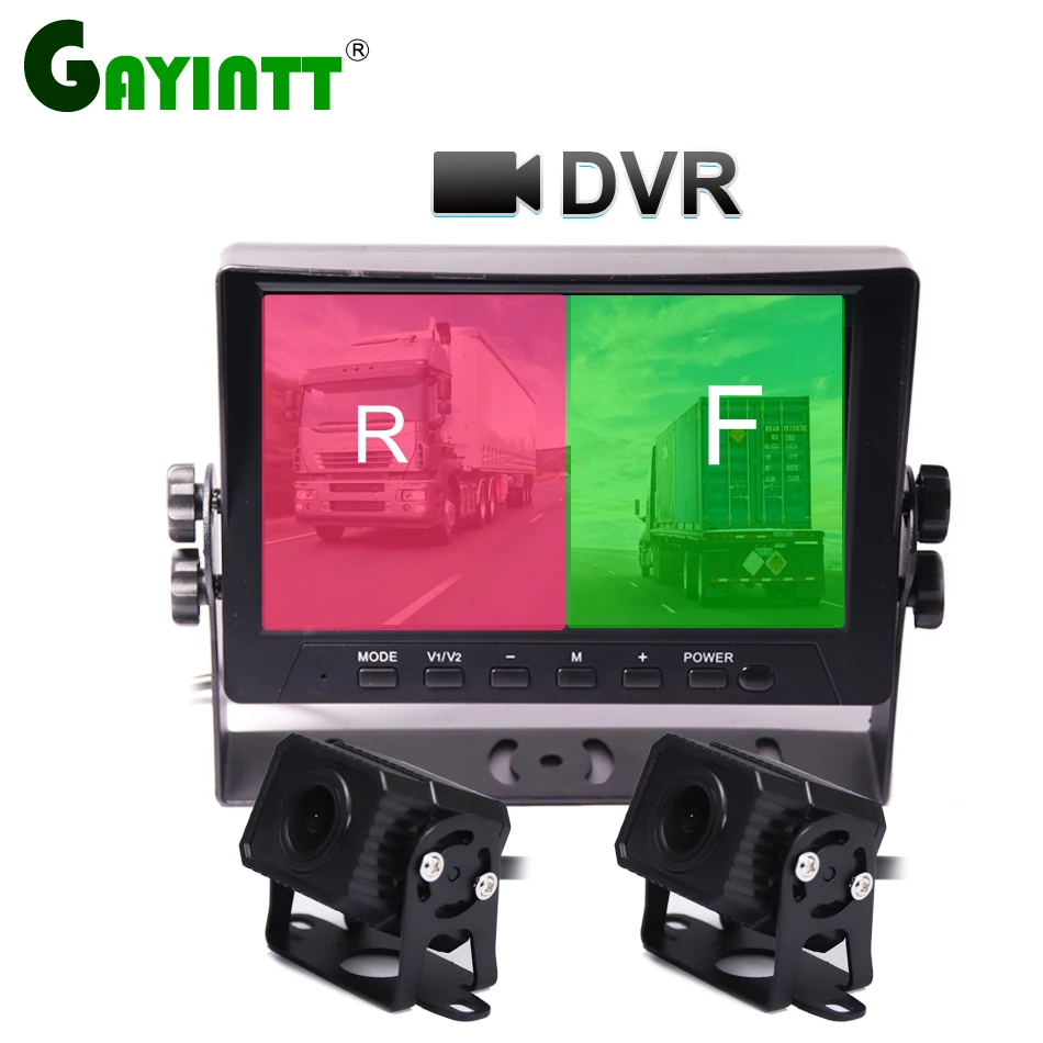 GAYINTT HD 1024*600 7 Inch IPS Screen 2CH Truck Bus DVR Recorder AHD Monitor With 2 Channels Front Reverse Backup AHD camera