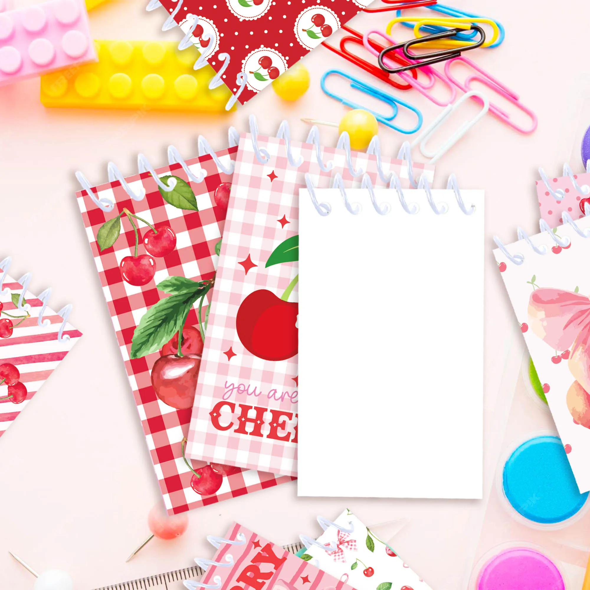 8/16/24pcs Pink Cherry Vertical Spiral Pocket Notebooks,Coil Booklet Notepads For Birthday Gift Office Stationery School Diaries