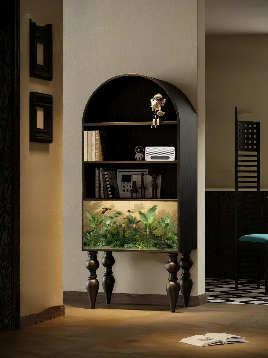 رف كتب من الخشب الصلب للغابات المطيرة الاستوائية على الطراز الفرنسي، وغرفة معيشة منزلية على الحائط #4