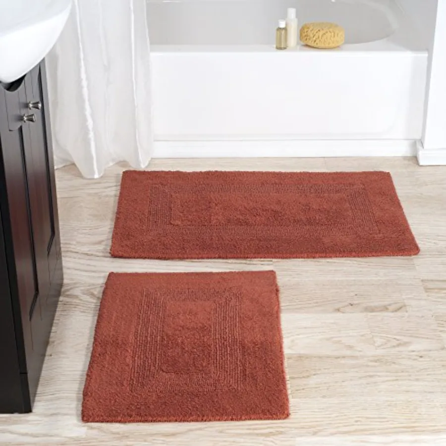 Bathroom Rugs - 2 - Pcs Cotton Bathroom Mat Set - Machine Washable Bath Mats for Washroom, Kitchen, or Laundry Room by