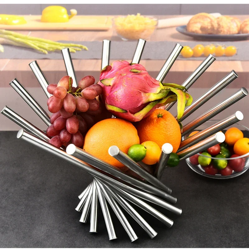 Stainless Steel Foldable Fruits Basket Tabletop Metal Organizer Handicraft Adornment Furnishing Decorative Tabletop Fashion