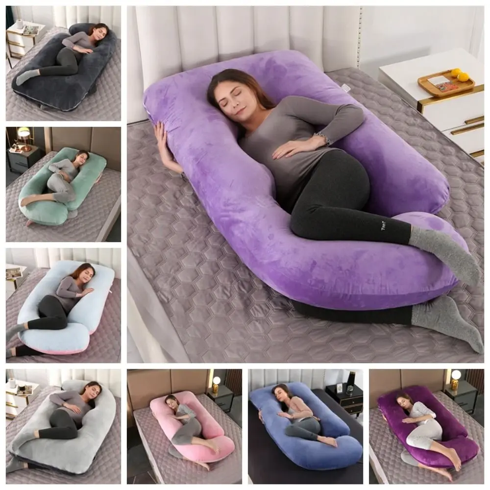 Almohadas para embarazo en forma de U, cubierta extraíble, almohada de soporte de cuerpo completo de terciopelo de cristal, almohada de sujeción Universal colorida para piernas