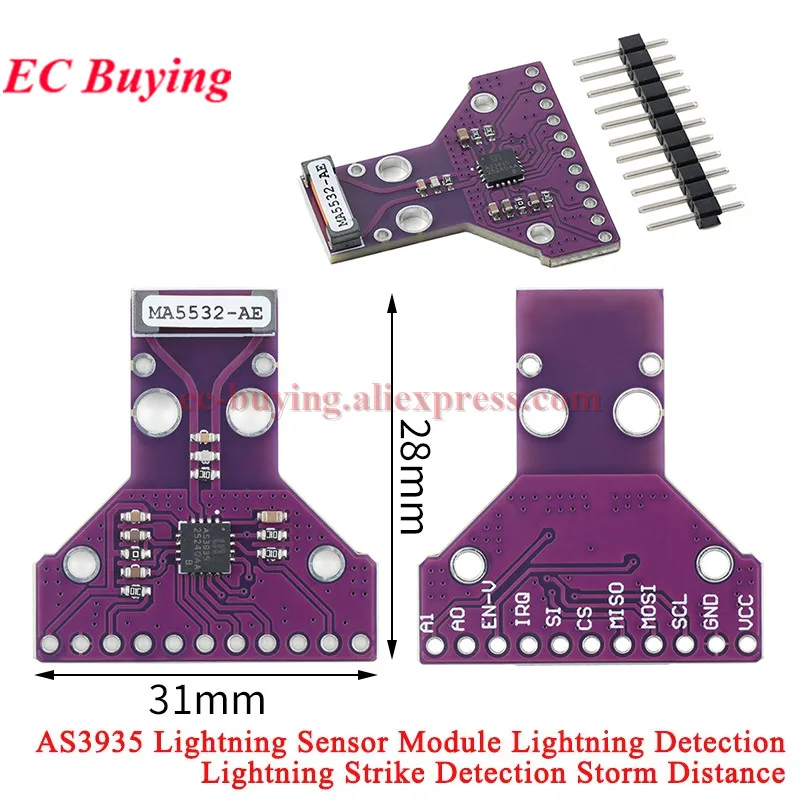 

Датчик молнии AS3935 (1-5 шт.) – модуль обнаружения молнии и измерения расстояния до грозы, 2.4-5.5В, 2МГц, интерфейсы SPI, I2C, IIC