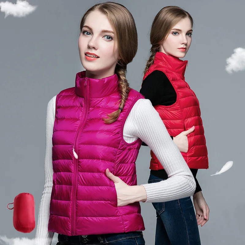 Autumn and Winter New Women's Down Vest Elegant Women's Collar Casual Lightweight Short Waistcoat Vest Liner Down Jacket