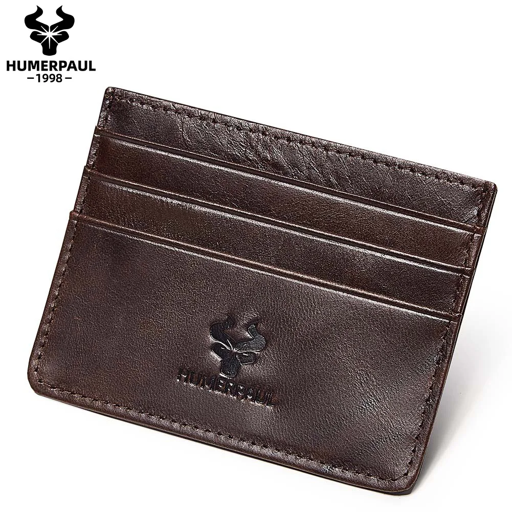 100% Genuine Leather Thin Card Wallet For Men Business Portable RFID Card Slots Card Case ﻿High-Capacity Durable Card Holder