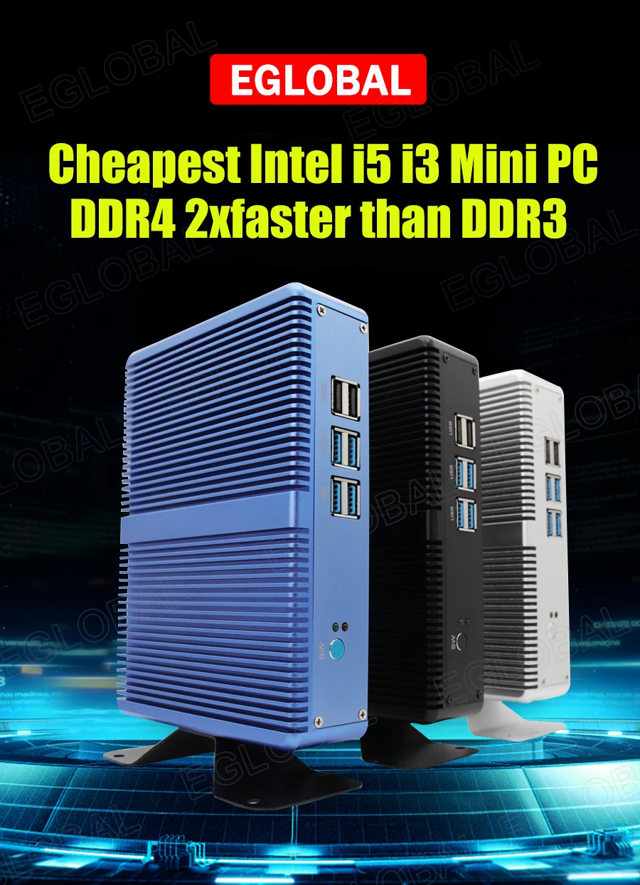 EGLOBAL Chepeast Mini PC senza ventola Intel i5-6260U 8G DDR3 128G WiFi5 Windows 11 pro per registratore di cassa Ufficio Casa Notizie Uso chiosco