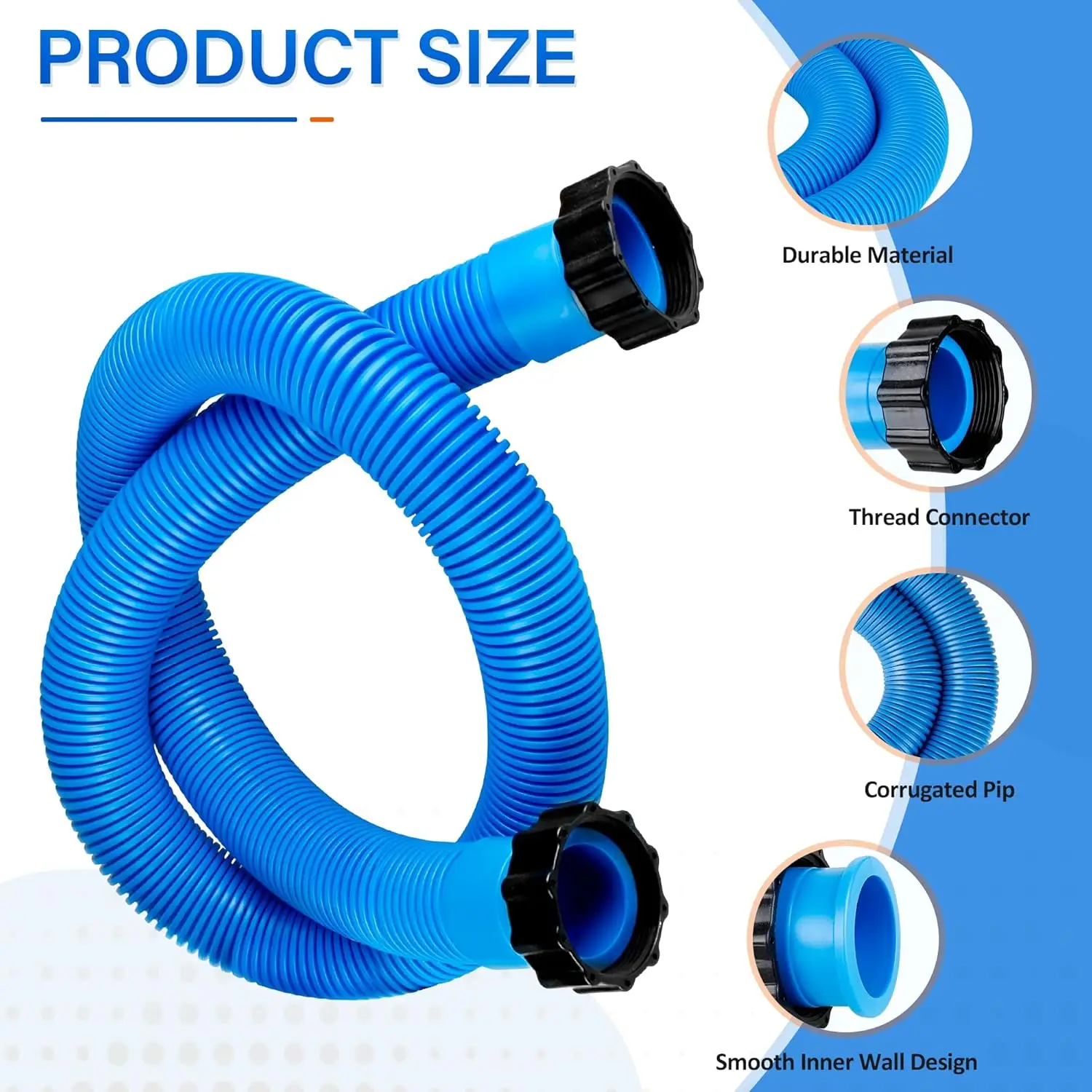 1/2PCS 150cm Pool Filter Pump Hose Pool Sand Filter Pump Hose for 1.5in Diameter Replacement Pool Hose for Above Ground Pools view 3