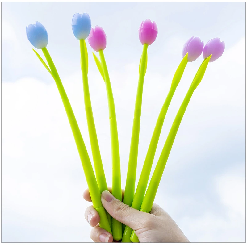 24 Pcs Korea Creative Light Colored Tulip Silicone Gel Pen Small Fresh and Lovely Student Exam Writing Pen