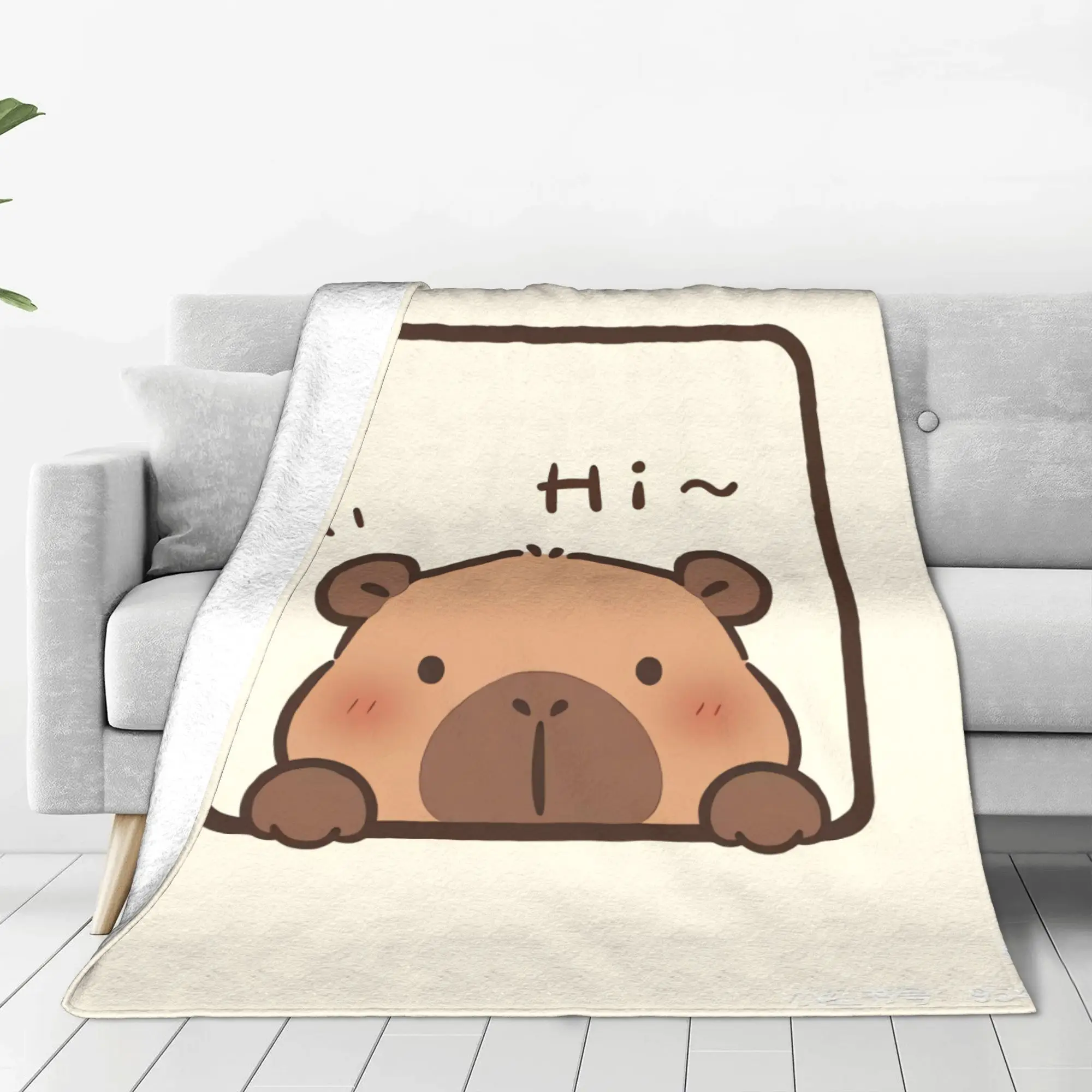 Cute Capybara Fleece Blanket with Cartoon Animal Print, Home Sofa, Nap, Leisure Decoration Blanket