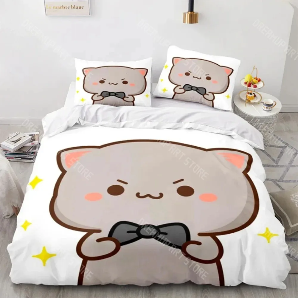 3D Printed Lovely Peach Cat Bedding Set for Boys Girls Duvet Cover Pillowcase Twin Queen King Full Single Double Sizes