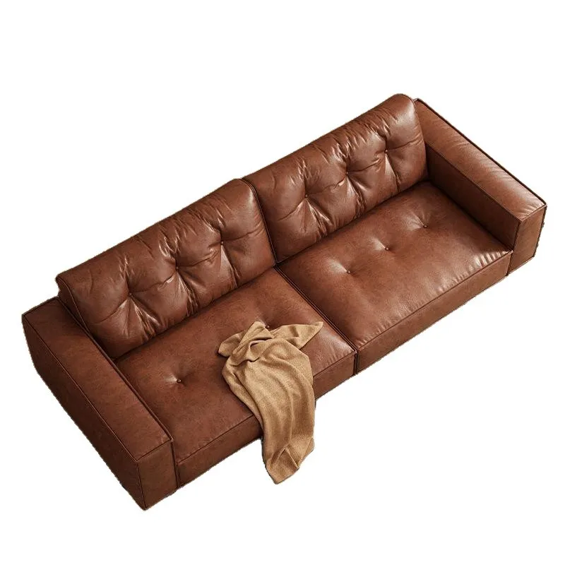 #Retro Oil-Waxed PU Movable One-Seater Sofa Minimalist Mid- Straight-Line Design Italian-Inspired Living Room High Elastic